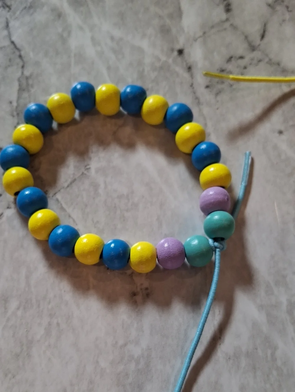 Personalized Kids Beaded Bracelet Set in Yellow, Blue and Pastel Handmade